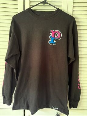 Pink Dolphin Black Long Sleeve Tee with Pink & Blue P Logo